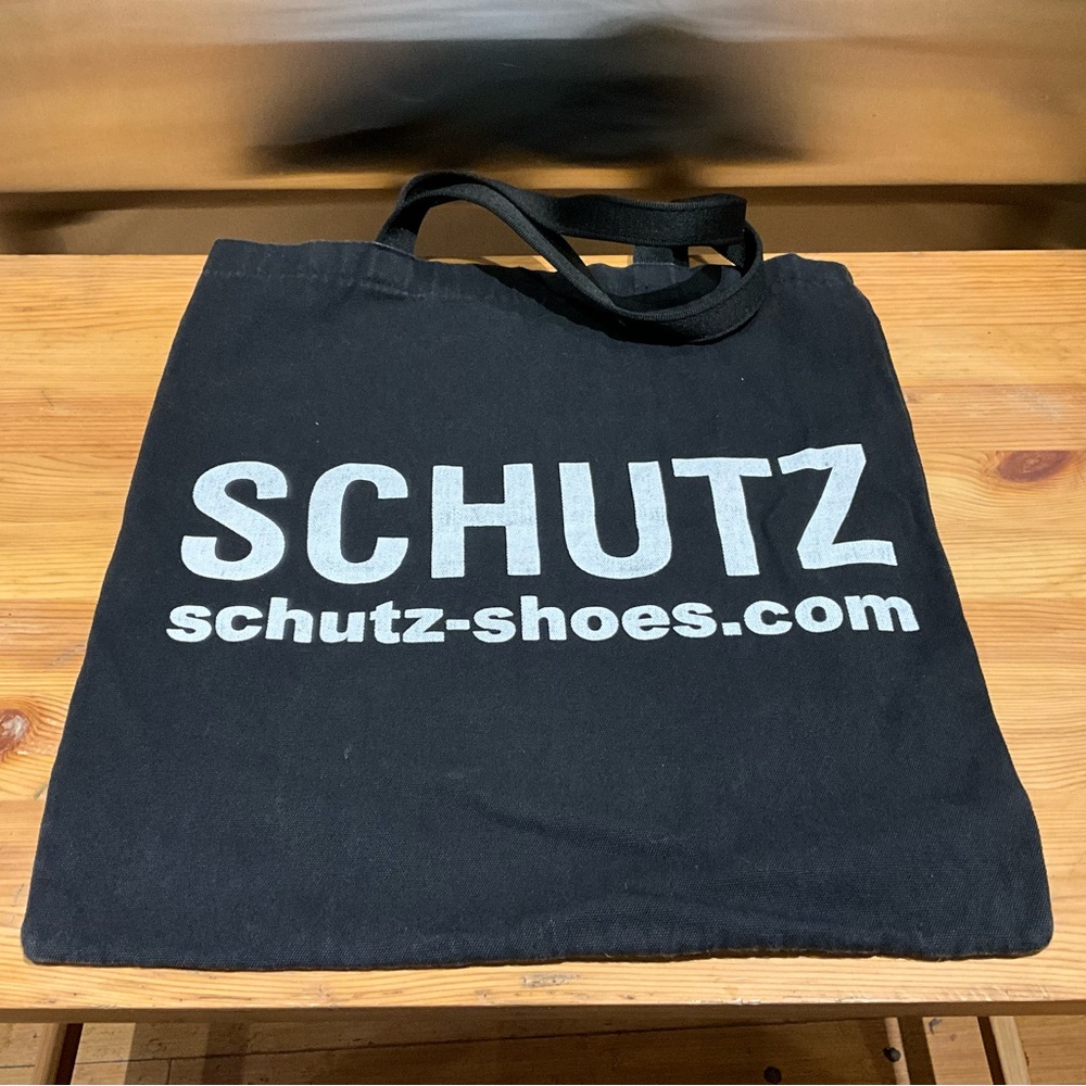 Schutz Shoes Brazil Black Cotton Canvas Tote Bag w/ Nylon Handles